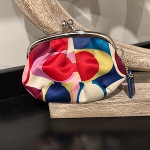 Coach Multicolor Scarf Print Satin Kisslock